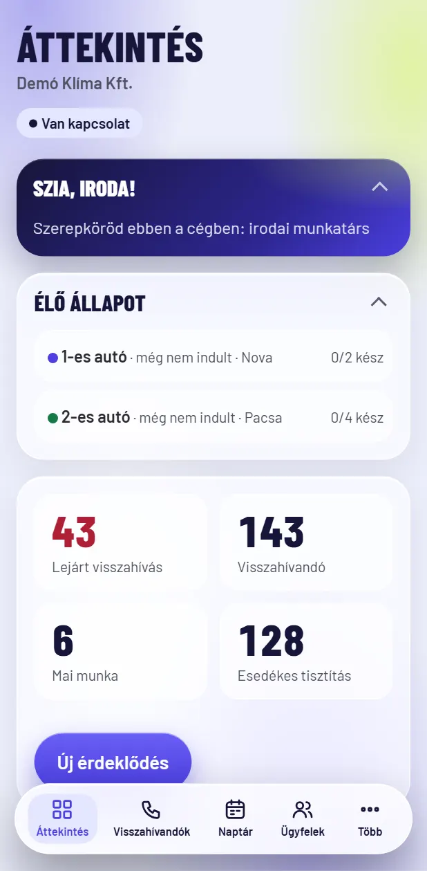 Régi ügyfelek áthozása – képernyőkép kitalált adatokkal